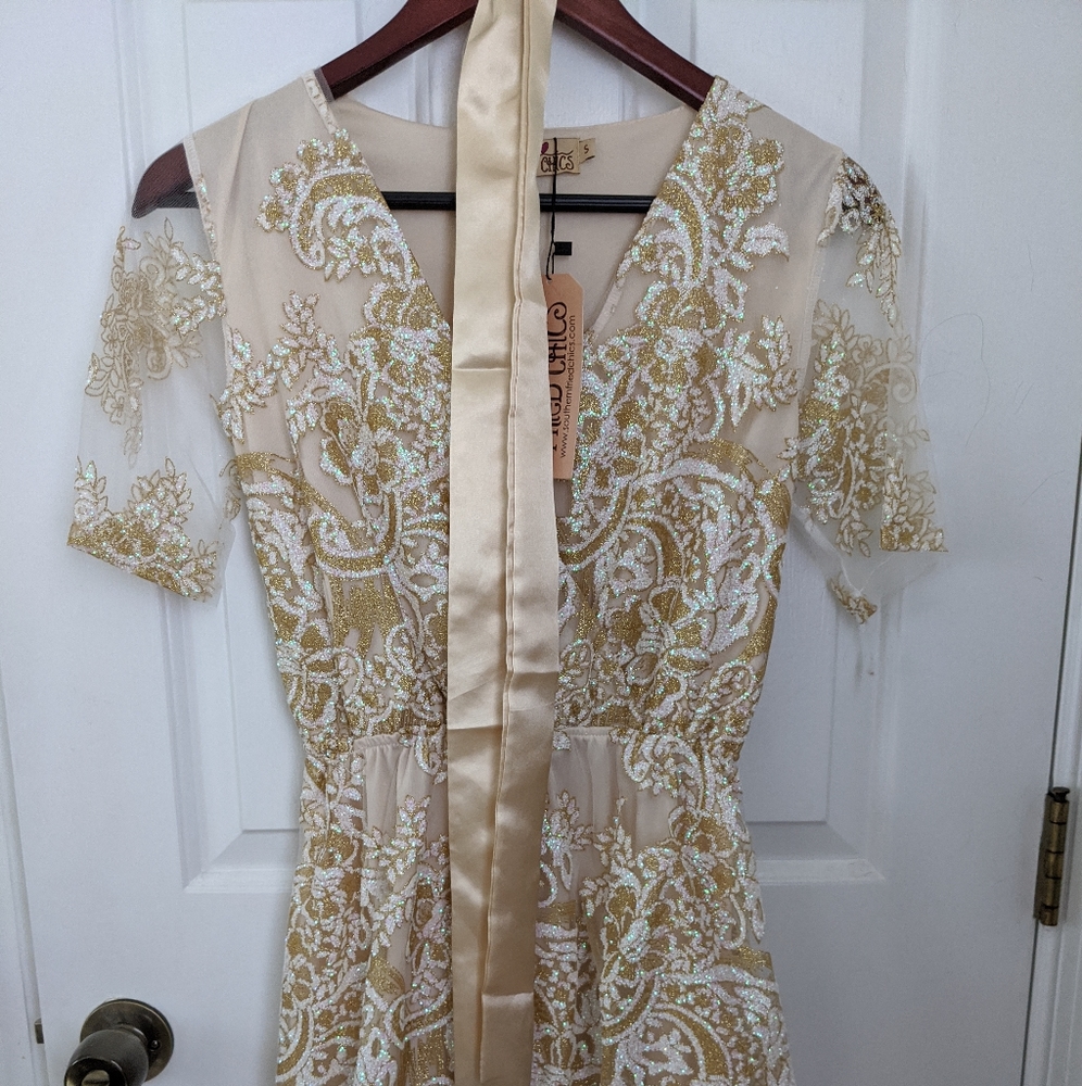 Southern fried chic gold sparkle country dress - Picture 3 of 8